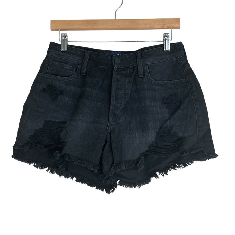 Hollister High-Rise Mom Short Distressed Denim Black Grunge Frayed Size 9 W29